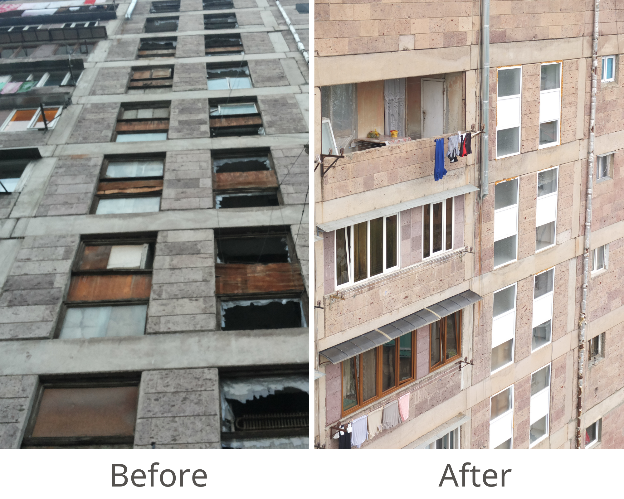 Before and After of muti-apartment building renovation